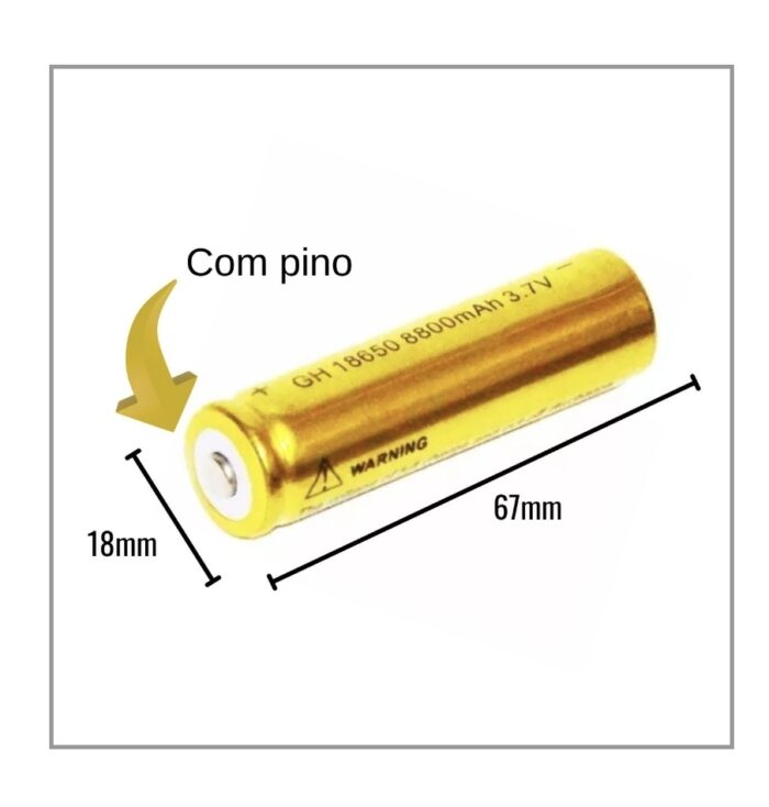 Bateria recarregavel lanterna tatica com pino 18650 3.7v 6800mah
